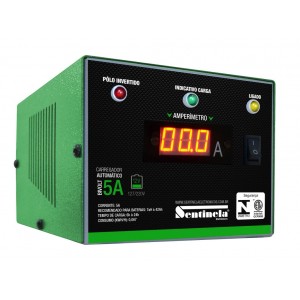 Carregador de Bateria 5 Ampéres 12 Volts Com Amperímetro Digital - SENTINELA
